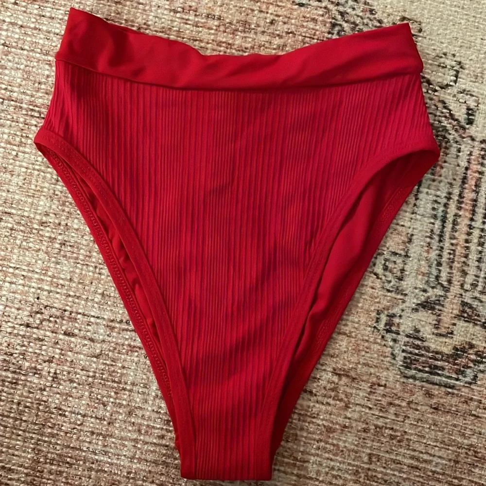 l*space Ribbed Frenchi Bitsy Bikini Bottom in Lipstick Red‎ XS